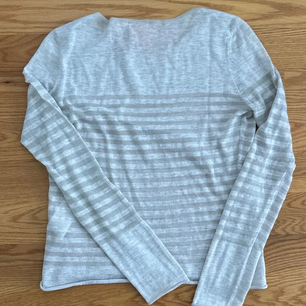 Tory Burch Grey and Silver Striped Long Sleeve (S)